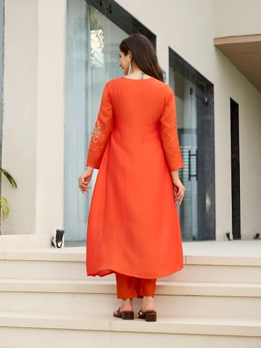 Nermosa Women Embroidery Solid Anarkali Kurta and Pant Set with Dupatta - Image 4