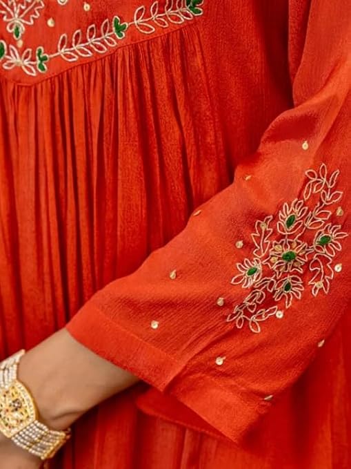Nermosa Women Embroidery Solid Anarkali Kurta and Pant Set with Dupatta - Image 2