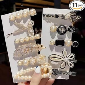 Korean Fashion Style Pearl Rhinestone Metal Hair Clips Hair Pin | Stylish Hair Clips for Women | Cute Clips for Womans | Aesthetic & Pearl Hair Kilip Decoration Accessories (Pack of 11 Pcs)
