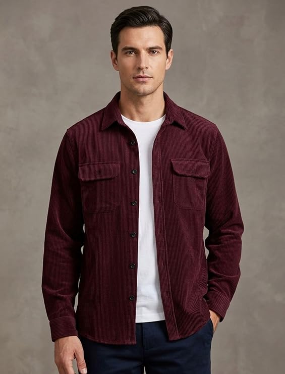 MiraMichi Men's Full Sleeve Corduroy Striped Casual Jacket, Ideal for Stylish Everyday Outfits - Image 3